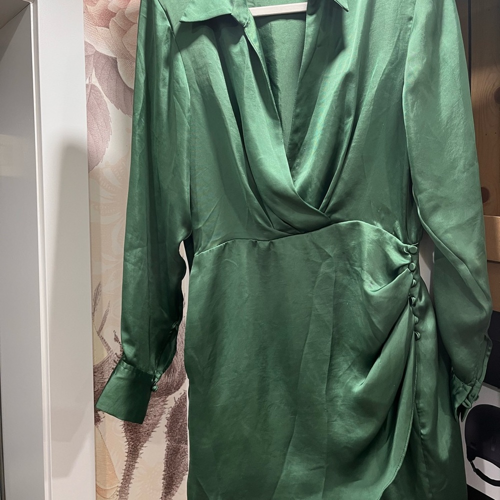 Zara Green Satin Wrap Dress